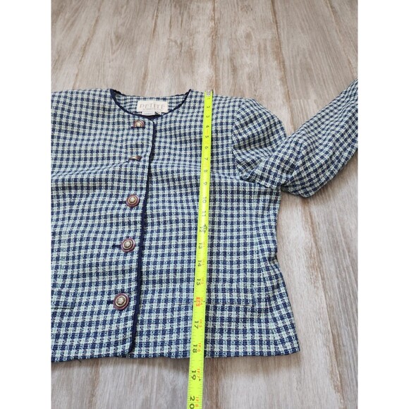 VTG Petite Sophisticate Blue Houndstooth Tweed Blazer Button Up Sz 4P EUC - Picture 7 of 10
